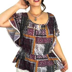 Y2k Dots Vintage Colorful Patchwork Ruffle Butterfly Blouse Large